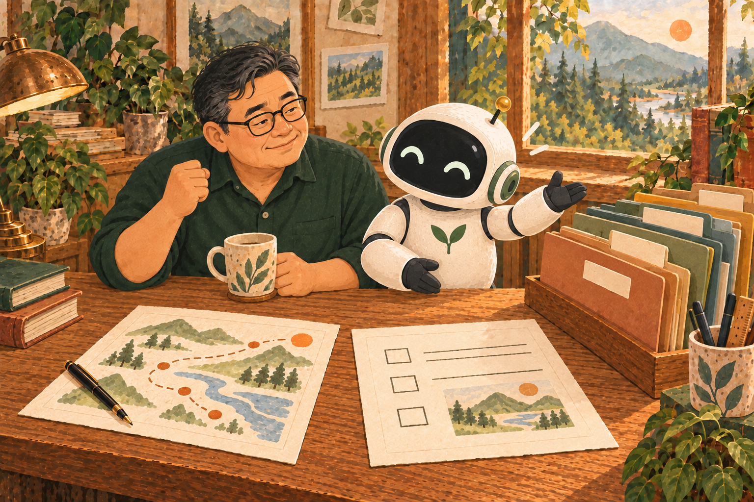 พ่อกับ Buddy จัดโฟลเดอร์งานและเอกสารแผนกับผลลัพธ์